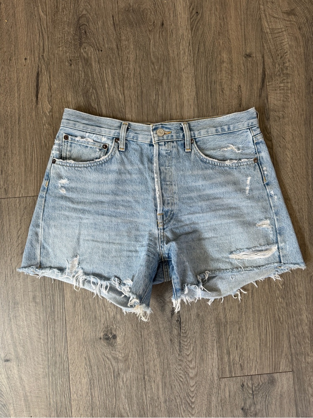 Agolde Light Blue Distressed Cutoff Jean Shorts